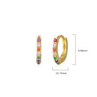 wholesale S925 Sterling Silver Round Colorful Zircon Earrings For Women, Cross-border Light Luxury Zirconia Series, Ear Hoops, Ear Clasps, Autumn Winter Ear Accessories-F1378-Gold 925 Silver