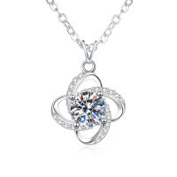 S925 Silver Moissanite Four-Leaf Clover Pendant Necklace-6.5mm high-carbon stone  925 silver