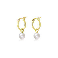wholesale S925 Sterling Silver Round Circle Bead Earrings for Women, Retro Minimalist Style-F2829_Gold 925 Silver