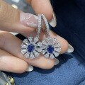 925 Silver Lab-Grown Sapphire 3ct Jewelry Set with Earrings, Ring, Pendant-0-0