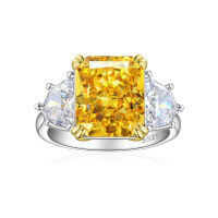 wholesale S925 Sterling Silver 8-Carat Square Diamond Ice Flower Cut High-Carbon Diamond Ring for Women, Exaggerated Light Luxury Niche Ring Band-Platinum US size 10#