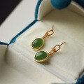 wholesale 925 Silver Inlaid Natural Hetian Jade Jasper Stud Earrings, New Chinese Style Live Streaming Hit-0-1