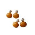 wholesale S925 silver needle natural aged beeswax pearl earrings, fashionable trendy commuting mustard yellow beeswax earrings for women-0-4