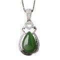 wholesale 925 Sterling Silver Inlaid Hetian Jade Pendant, Ethnic Style Hollow-Out Waterdrop Jade Necklace for Women with Certificate-0-4