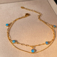 wholesale S925 Sterling Silver All-Over Red Deer Natural Australian Gemstone Chain Link Double Layer Bracelet Versatile Daily Wear Luxury Bangle-BS0245-Gold 925 Silver