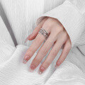 wholesale S925 Sterling Silver Korean Japanese Trendy Multi-layer Line Wave Irregular Wide Band Open Hip Hop Style Ring-0-2