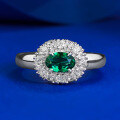 wholesale S925 Silver Jewelry Live New 4*6mm Oval Simulated Emerald Ring Daily Luxury Style-0-0