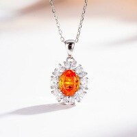 S925 Silver Necklace with Padparadscha, Paraiba, Fanta Zircon, and High-Carbon Diamond.-Fanta color - XL043  Single pendant