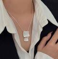 wholesale S925 Sterling Silver Unique Heavy Textured Square Pendant Necklace for Women, New Minimalist Style Collarbone Chain-0-2