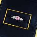 wholesale Rose gold one-carat rose halo padparadscha pink light luxury high-end rose-cut ring elegant wedding ring-0-3