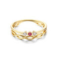 wholesale S925 Sterling Silver Wavy Two-Tone Ruby Ring for Women, Fashionable and Unique Gift-0-4