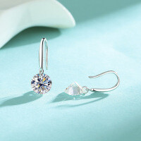 Metal Ear Hooks, Summer Women's Minimalist Fashion Moissanite Stud Earrings.-White gold  1ct + 1ct moissanite