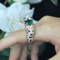 wholesale 925 Silver Gold Plated Ring with High Carbon Diamond, Double-Headed Leopard Cat Design, Muzo Green, Hot-Selling Jewelry, Versatile Women's Ring-0-1