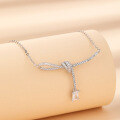 wholesale Sterling Silver S925 Inlaid with Diamond Ribbon Bow Necklace for Women, Ins Style Square Zircon Collarbone Chain, Same Style as Xiaohongshu-0-2