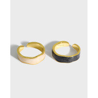 wholesale S925 Sterling Silver 542 Korean Version Ins Small Luxury Minimalist Irregular Surface Drip Glue Open Ring for Women-Platinum [white glue] &gt; opening adjustable