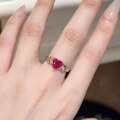 wholesale S925 Sterling Silver High-Carbon Diamond 7*7mm Heart-Shaped Ruby Ring, Simple European and American Ins Style-0-3