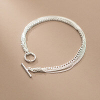 wholesale S925 Silver Multi-Layer Chain Concave Pattern OT Buckle Bracelet Korean Version Simple Elegant Women's Jewelry S4792-S925 silver one 925 silver