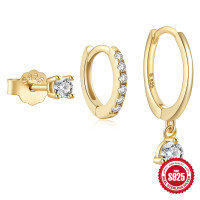 wholesale 925 Sterling Silver Daily Elegant Inlaid Diamond Set Earrings Women's Classic Hot-sale INS Hoop Stud Earrings-3-piece set - Platinum 925 silver