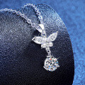 S925 Sterling Silver Moissanite Mini Pearl Butterfly Necklace Wholesale-0-0