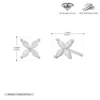 wholesale 925 Sterling Silver Colorful Zircon Flower Stud Earrings For Women-925 silver plated with platinum + white zirconium 925 silver