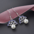 wholesale S925 Silver Hollow-Out Fan-Shaped Earrings with Pearl Accents, Wholesale and Distribution for Women's Artificial Pearl Ear Accessories-0-3