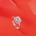 Sterling Silver Moissanite Square Ring, Luxury Minimalist Wholesale Jewelry-0-2