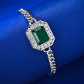 wholesale S925 Silver New Simulated Emerald 8*10 Rectangular Bracelet, Stylish and Ins-Inspired-0-1