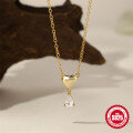 wholesale S925 Sterling Silver minimalist polished teardrop heart pendant necklace with crystal accents,-0-3