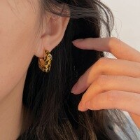 wholesale S925 Sterling Silver Korean Style Leopard Print Drip Oil L-Shaped Stud Earrings for Women, Ins Niche Design Elegant Earrings-Sterling silver