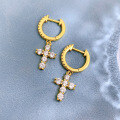 wholesale Metal material, high-end diamond-encrusted cross earrings for women, lightweight luxury style, elegant and minimalist earrings, new collection-0-2