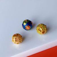 wholesale Sterling silver gold-plated enamel cloisonné spacer beads DIY bracelet necklace accessories pure silver openwork floral loose beads single bead-1# one