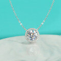 wholesale S925 Sterling Silver Moissanite Round Halo Necklace, Light Luxury Advanced Niche Design Collarbone Chain Full Diamond Versatile Pendant for Women-0-6