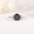 wholesale S925 silver high-end fashionable alexandrite ring, popular in Europe and America, set with synthetic alexandrite-0-0