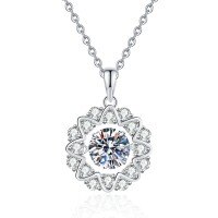 Metal Material Christmas Cross-border Hot-Sale 1ct Moissanite Snowflake Dancing Heart Necklace Wholesale-6.5mm high-carbon stone  925 silver
