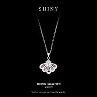 Sterling Silver S925 Women's Scallop Pendant Necklace-S925 Sterling Silver White + Zircon  925 Silver