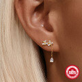 wholesale S925 Sterling Silver Hexagram Earrings with Elegant Floral Accents and Crystals for Layered Everyday Wear-0-3