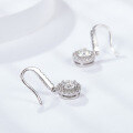 wholesale Sterling Silver Classic Round Halo Moissanite Earrings with Hook, Niche Design, Socialite Elegance Style, Light Luxury Gift-0-3