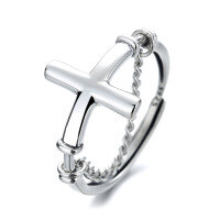wholesale S925 Sterling Silver Letter Crown Tassel Cross Chain Ring Retro Korean Style Fashion Unisex Ring-366FJ/approx. 2.6g Adjustable opening