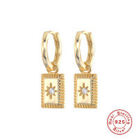 wholesale S925 Sterling Silver Geometric Star Square Pendant Earrings with Rhinestones, Popular in Europe and America-gold