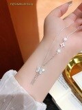 wholesale 999 Pure Silver Butterfly Tassel Four-Leaf Clover Necklace for Women, Small Batch Design, High-End Feel, Light Luxury Collarbone Chain, Gift for Girlfriend-0-15