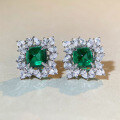 wholesale S925 Sterling Silver Enclosed Back Earrings Women Sugar Loaf Emerald Luxury Full Diamond Inlay Chinese Style Banquet Attendance-0-3