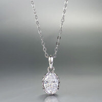wholesale 925 Silver Necklace Jewelry with Imported High-Carbon 6*8mm Oval White Diamond in European and American Minimalist Style for Drop Shipping-N411 White Diamond [Free Chain] &gt;925 Silver