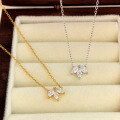 wholesale 925 Sterling Silver Clover Zircon Necklace Fashion Minimalist French Style Niche Design Sense Ins Style Collarbone Chain-0-3
