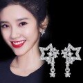 wholesale S925 Sterling Silver Star Full Diamond Tassel Earrings for Women, Five-Point Star Exquisite Zirconia Tassel Long Drop Earrings-0-3