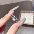 wholesale S925 Sterling Silver Korean New Style Love White Chalcedony Ring Women's Fashion Trendy Openable Double-Layer Design Statement Finger Ring-0-2