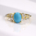 wholesale S925 Sterling Gold-Plated Fashion Ring for Women with High-Quality Synthetic Turquoise Stone, Exported-0-0