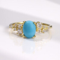 wholesale S925 Sterling Gold-Plated Fashion Ring for Women with High-Quality Synthetic Turquoise Stone, Exported-Synthetic Turquoise Ring  US 9