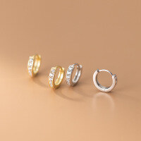 wholesale 925 Sterling Silver Row Diamond Hoop Earrings Women Korean Style Chic Simple Versatile Fresh Elegant Ear Jewelry G9408-S925 silver pair silver>925 silver