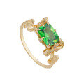wholesale S925 Silver Gold-Plated Rectangular Retro Niche Green Zircon Ring, Dunli Jewelry Summer New Sugar Plum Fairy-0-0
