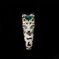 wholesale 925 Silver Gold Plated Ring with High Carbon Diamond, Double-Headed Leopard Cat Design, Muzo Green, Hot-Selling Jewelry, Versatile Women's Ring-0-3